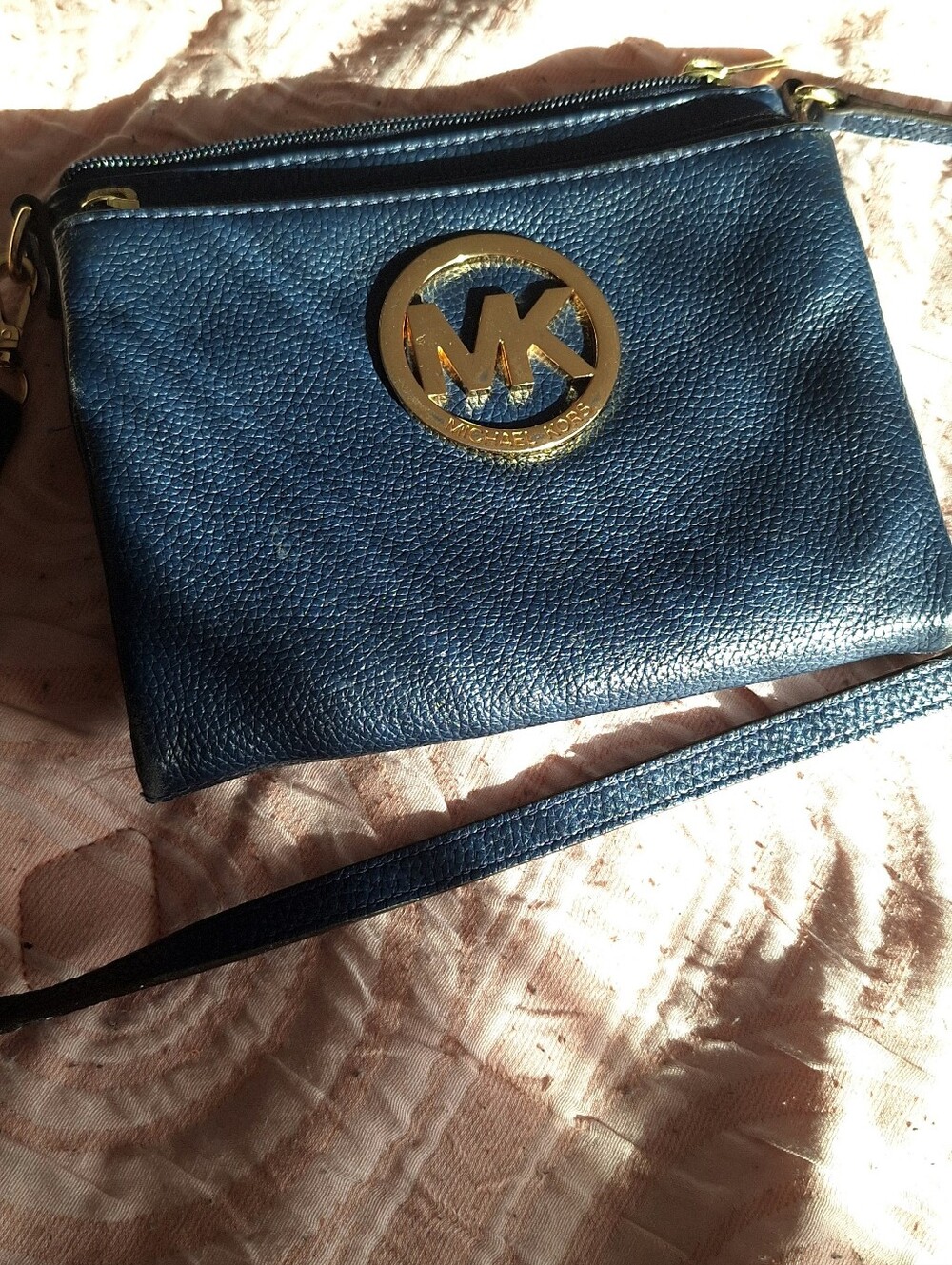 Michael Kors Navy Blue Crossbody with Gold Logo